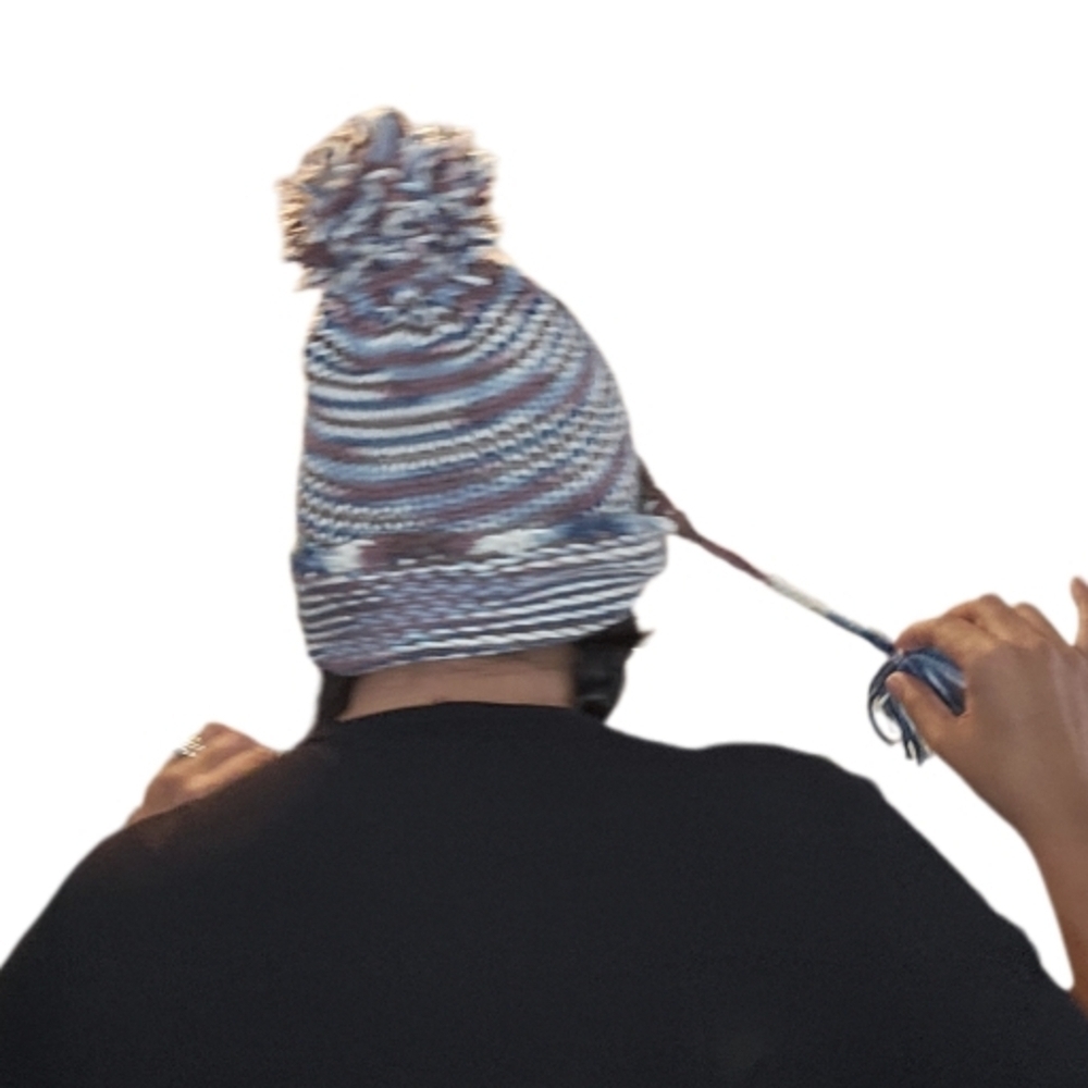 Hand Crafted Winter Hat Handmade knitted pom pom beanie multicolored crochet cap - Picture 11 of 17